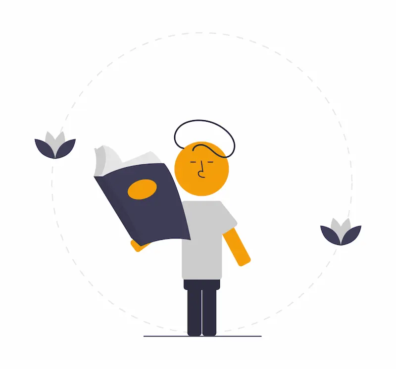 本を読んで学習する人物のイラスト(社労士試験の勉強法や効率的な学習のイメージ)